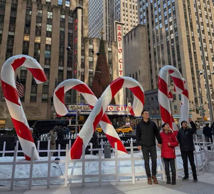 Christmas display in front of the candy cane.