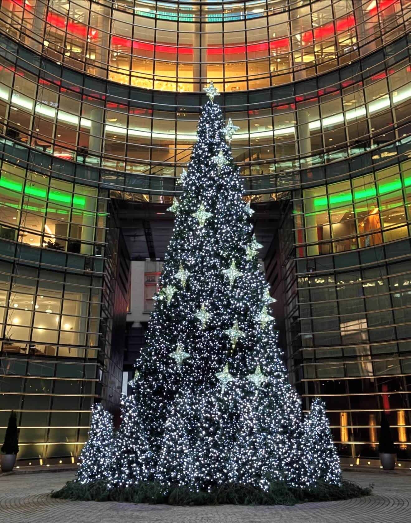 Christmas tree in the centre of the corporate building.