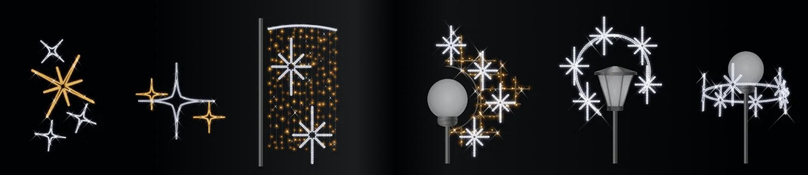 Collage of common pole-mounted Christmas décor solutions