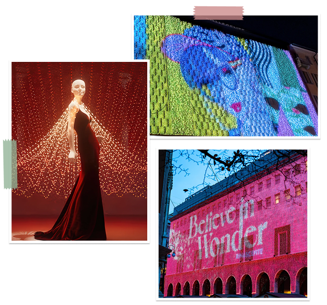 Collage of Twinkly Pro Lights - retail displays.