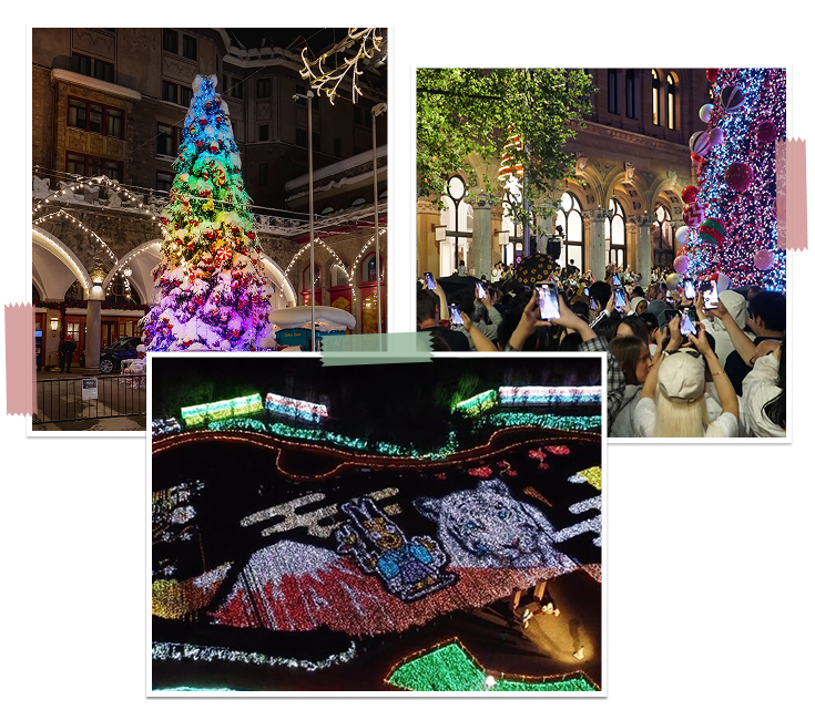 Collage of Twinkly Pro Lights - public spaces.
